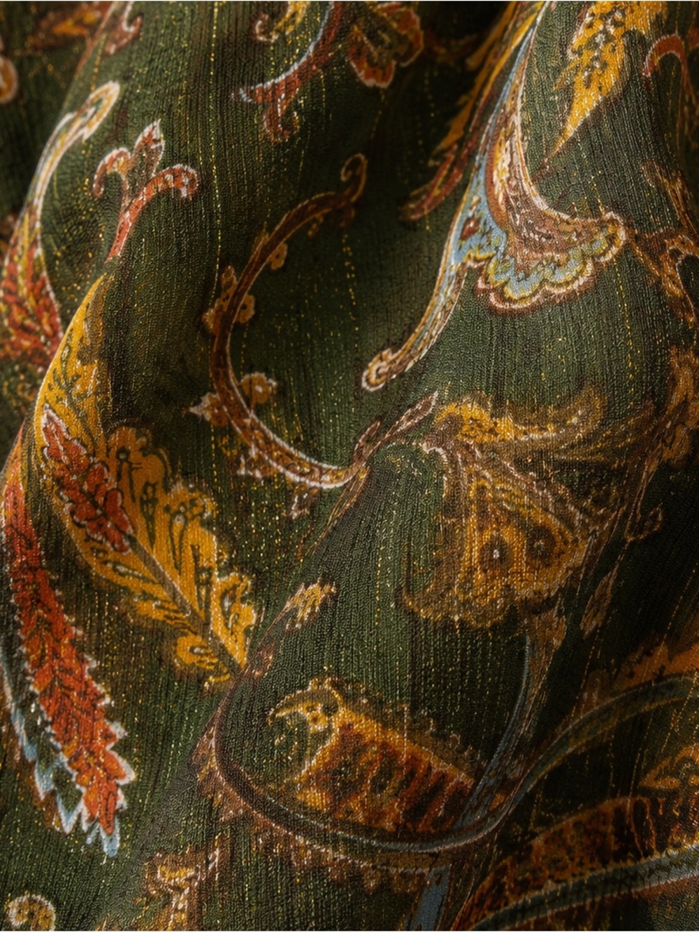 Moon River Paisley Chiffon Midi Dress S Moss Green Boho Prairie Romantic - Picture 4 of 6